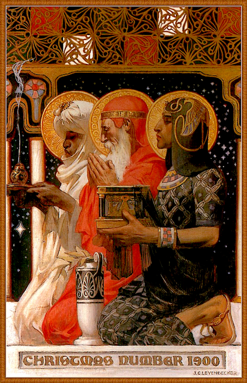 The Three Kings, kneeling with gifts 