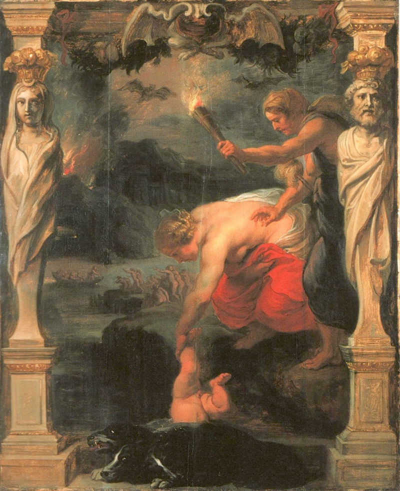 Achilles dompelde onder in de rivier de Styx