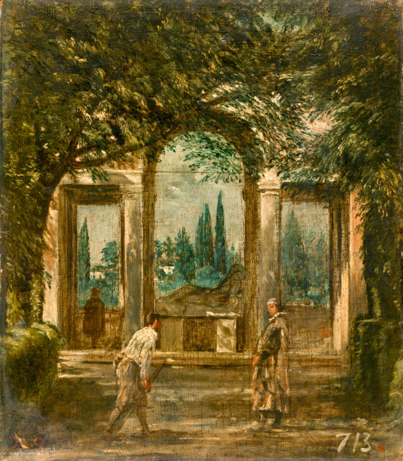 Vista del jardín de la Villa Medici de Roma con la estatua de Ariadna